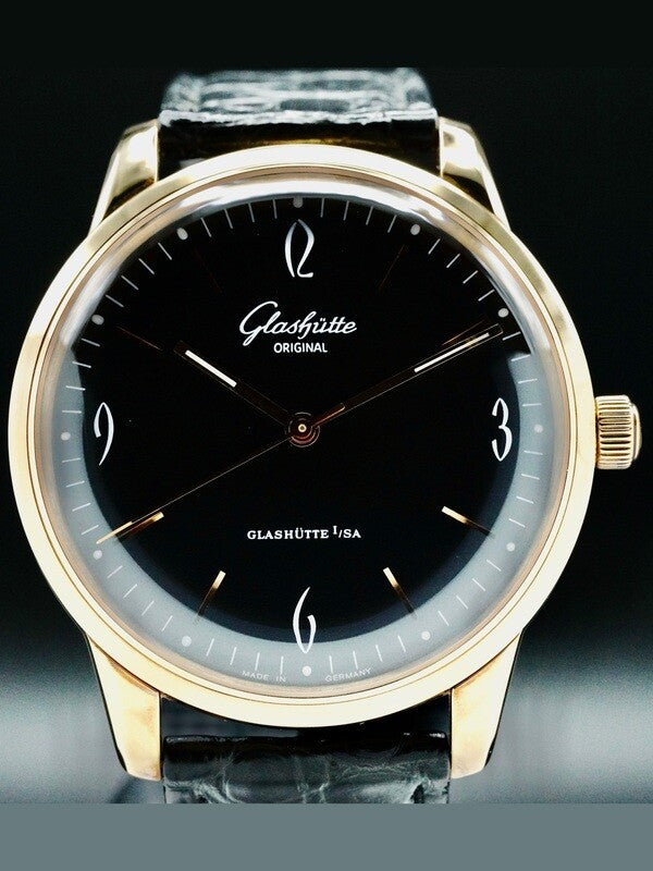 Glashutte Original 1-39-52-02-01-04 Vintage Sixties Gold Case Black Dial